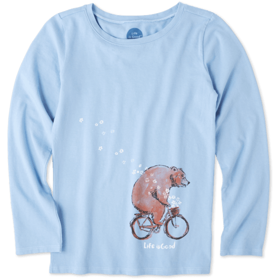 Girls Bear Bike Flowers Long Sleeve Crusher Tee Girls Bear Bike Flowers Long Sleeve Crusher Tee