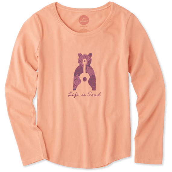 Girls Bear Guitar Smiling Long Sleeve Smooth Tee Girls Bear Guitar Smiling Long Sleeve Smooth Tee