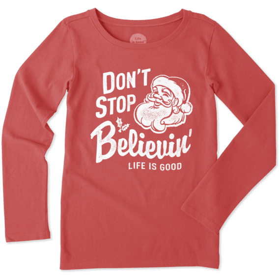 Girls Don't Stop Believin Santa Long Sleeve Crusher Tee Girls Don't Stop Believin Santa Long Sleeve Crusher Tee