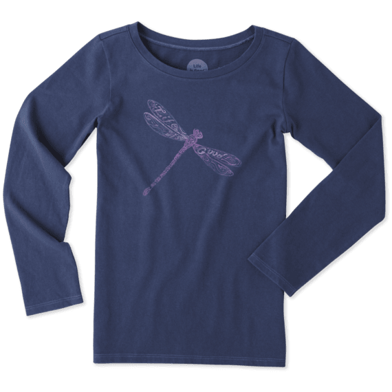 Girls Dragonfly Pattern Long Sleeve Crusher Tee Girls Dragonfly Pattern Long Sleeve Crusher Tee