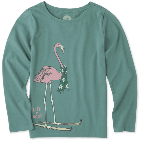 Girls Festive Flamingo Long Sleeve Crusher Tee Girls Festive Flamingo Long Sleeve Crusher Tee