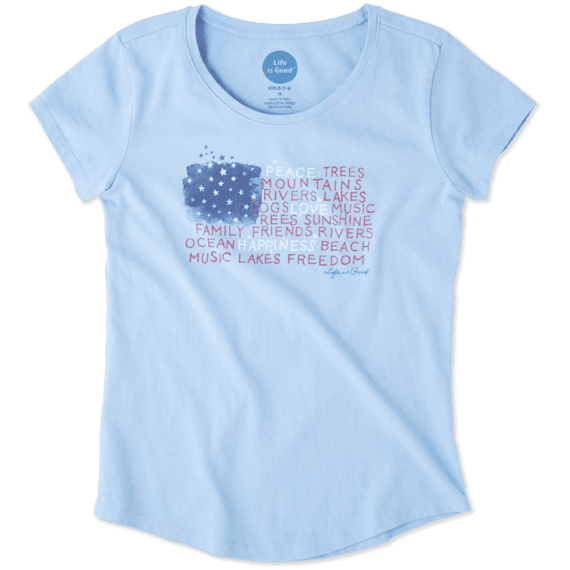 Girls Peace Love Flag Smiling Smooth Tee Girls Peace Love Flag Smiling Smooth Tee