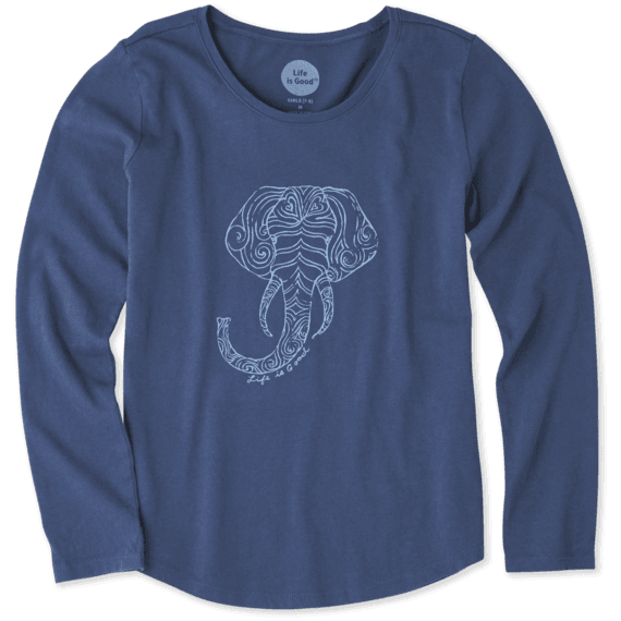 Girls Primal Elephant Smiling Long Sleeve Smooth Tee Girls Primal Elephant Smiling Long Sleeve Smooth Tee