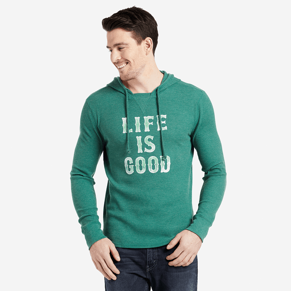 Men's Life Is Good Stacked Hooded Waffle Pullover Men's Life Is Good Stacked Hooded Waffle Pullover