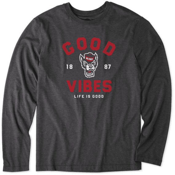 Men's NC State Wolfpack Good Vibes Arc Long Sleeve Cool Tee Men's NC State Wolfpack Good Vibes Arc Long Sleeve Cool Tee