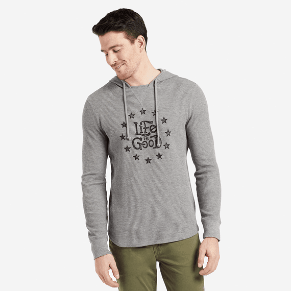 Men's Star Circle Life Is Good Hooded Waffle Pullover Men's Star Circle Life Is Good Hooded Waffle Pullover