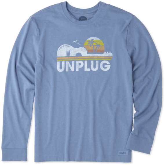 Men's Unplug Beach Guitar Long Sleeve Crusher Tee Men's Unplug Beach Guitar Long Sleeve Crusher Tee