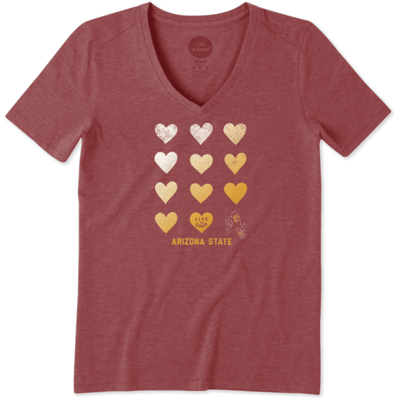 Women's Arizona State University Sun Devils Heart Stack Cool Vee Women's Arizona State University Sun Devils Heart Stack Cool Vee