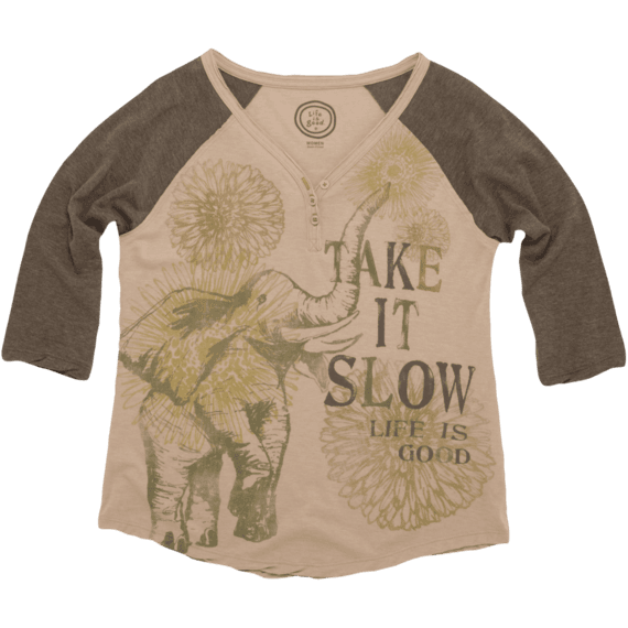 Women's Take It Slow Baseball Henley Baseball Tee Shirts Life is good