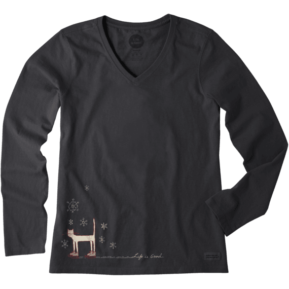 Women's Cat on Skates Long Sleeve Crusher Vee Women's Cat on Skates Long Sleeve Crusher Vee