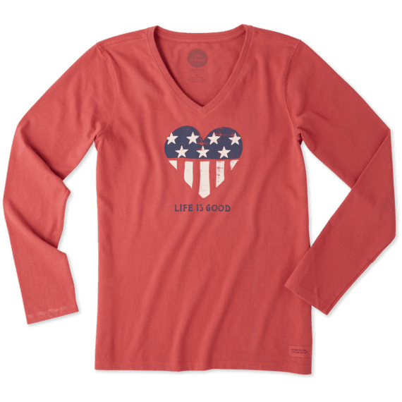 Women's Flag Heart Long Sleeve Crusher Vee Women's Flag Heart Long Sleeve Crusher Vee