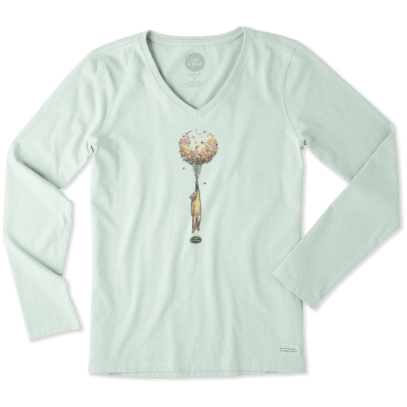 Women's Flower Balloon Bear Long Sleeve Crusher Vee Women's Flower Balloon Bear Long Sleeve Crusher Vee