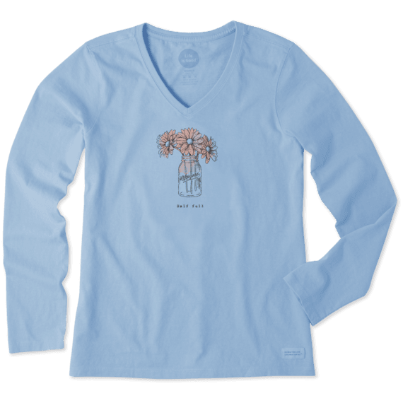 Women's Half Full Daisy Jar Long Sleeve Crusher Vee Women's Half Full Daisy Jar Long Sleeve Crusher Vee