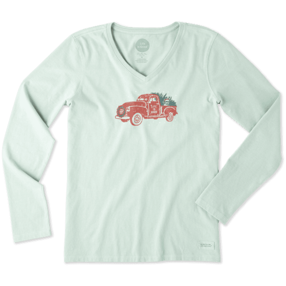 Women's Holiday Truck Long Sleeve Crusher Vee Women's Holiday Truck Long Sleeve Crusher Vee