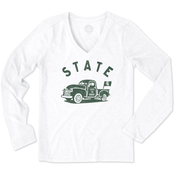 Women's Michigan State Vintage Truck Long Sleeve Cool Vee Women's Michigan State Vintage Truck Long Sleeve Cool Vee