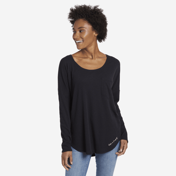 Women's Mini Butterfly Carefree Long Sleeve Pocket Tee Women's Mini Butterfly Carefree Long Sleeve Pocket Tee