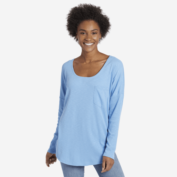Women's Mini Snowflake Carefree Long Sleeve Pocket Tee Women's Mini Snowflake Carefree Long Sleeve Pocket Tee