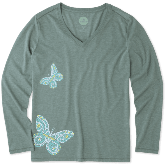 Women's Mosaic Butterflies Long Sleeve Cool Vee Women's Mosaic Butterflies Long Sleeve Cool Vee