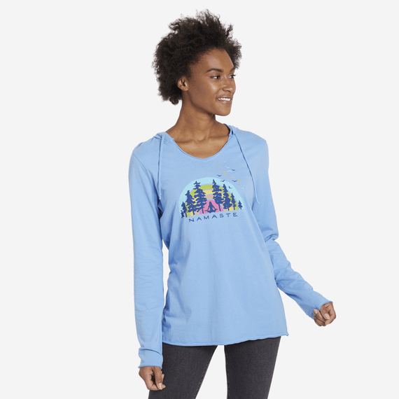 Women's Namaste Breathe Deep Hooded Long Sleeve Smooth Tee Women's Namaste Breathe Deep Hooded Long Sleeve Smooth Tee