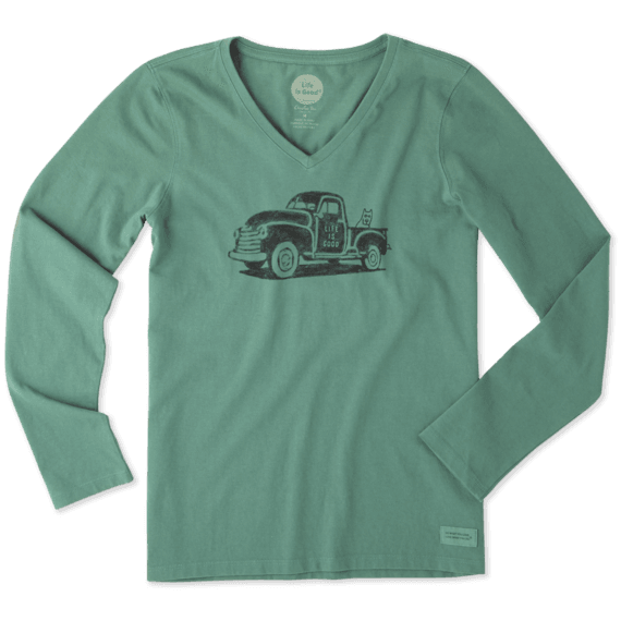 Women's Old School Truck Long Sleeve Crusher Vee Women's Old School Truck Long Sleeve Crusher Vee