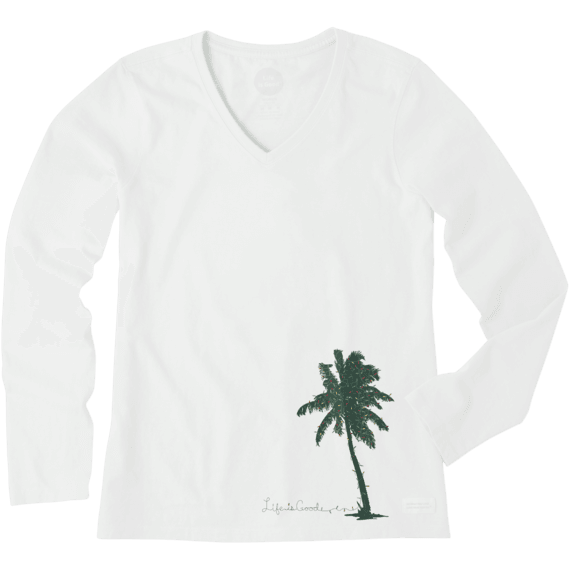 Women's Palm Tree With Lights Long Sleeve Crusher Vee Women's Palm Tree With Lights Long Sleeve Crusher Vee
