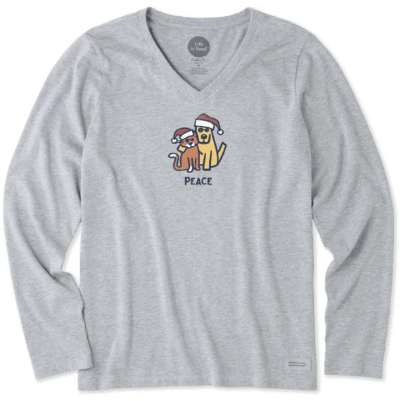 Women's Peace Cat Dog Long Sleeve Crusher Vee Women's Peace Cat Dog Long Sleeve Crusher Vee
