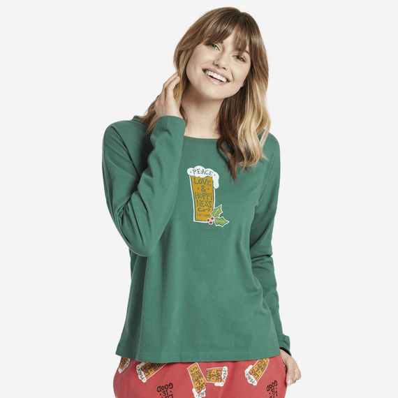 Women's Peace Love Hoppiness Snuggle Up Long Sleeve Sleep Tee Women's Peace Love Hoppiness Snuggle Up Long Sleeve Sleep Tee
