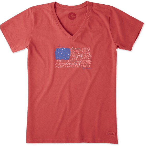 Women's Peace Love Flag Crusher Vee Women's Peace Love Flag Crusher Vee