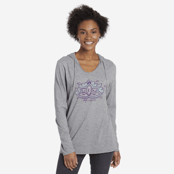 Women's Peaceful Lotus Hooded Long Sleeve Smooth Tee Women's Peaceful Lotus Hooded Long Sleeve Smooth Tee
