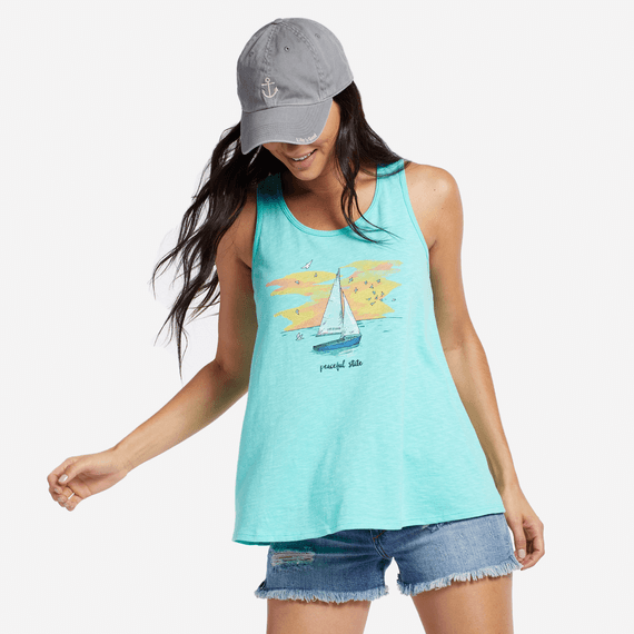 Women's Peaceful State Sailboat Breezy Scoop Tee Women's Peaceful State Sailboat Breezy Scoop Tee