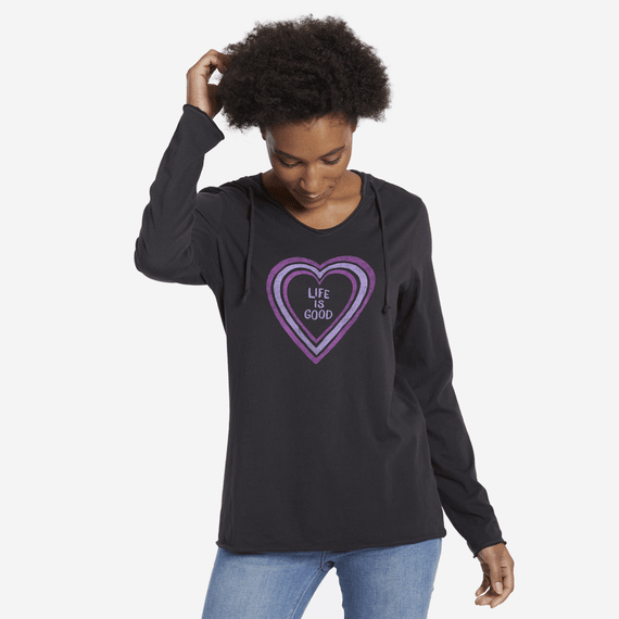 Women's Ripple Heart Hooded Long Sleeve Smooth Tee Women's Ripple Heart Hooded Long Sleeve Smooth Tee