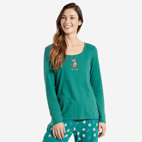 Women's Santa Cat Long Sleeve Sleep Tee Women's Santa Cat Long Sleeve Sleep Tee