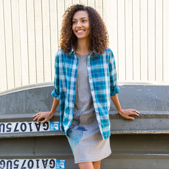 Women's Sea Blue Down Home Plaid Shirt Women's Sea Blue Down Home Plaid Shirt