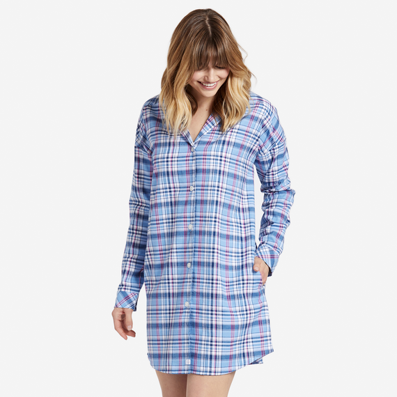 Women's Sleepy Powder Plaid Bedtime Button Down Sleep Shirt Women's Sleepy Powder Plaid Bedtime Button Down Sleep Shirt