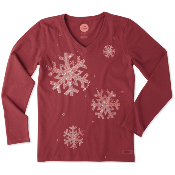 Women's Snowflake Tiny Hearts Long Sleeve Crusher Vee Women's Snowflake Tiny Hearts Long Sleeve Crusher Vee