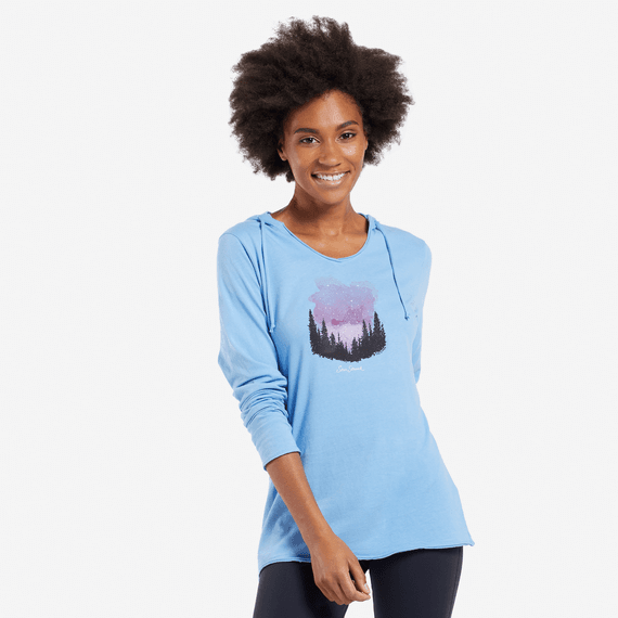 Women's Star Struck Watercolor Hooded Long Sleeve Smooth Tee Women's Star Struck Watercolor Hooded Long Sleeve Smooth Tee