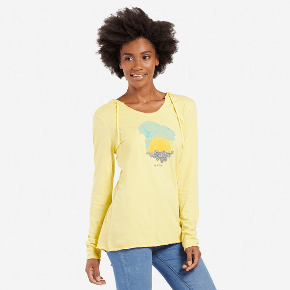 Women's Sunrise Watercolor Hooded Long Sleeve Smooth Tee Women's Sunrise Watercolor Hooded Long Sleeve Smooth Tee