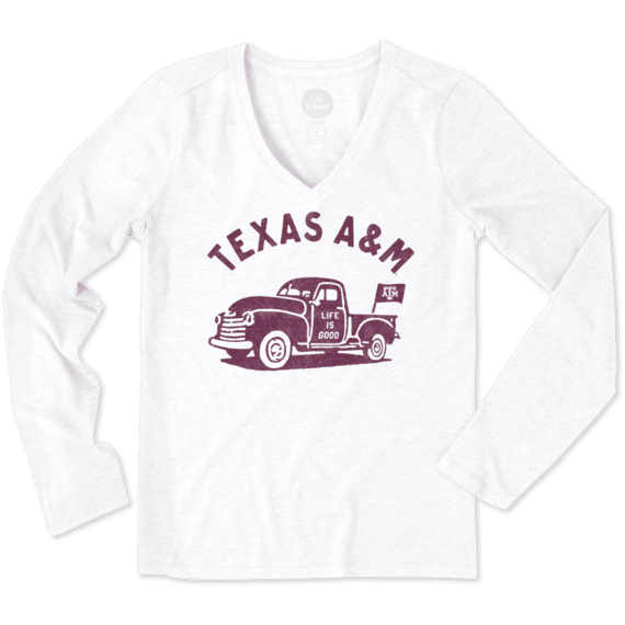 Women's Texas A&M Vintage Truck Long Sleeve Cool Vee Women's Texas A&M Vintage Truck Long Sleeve Cool Vee