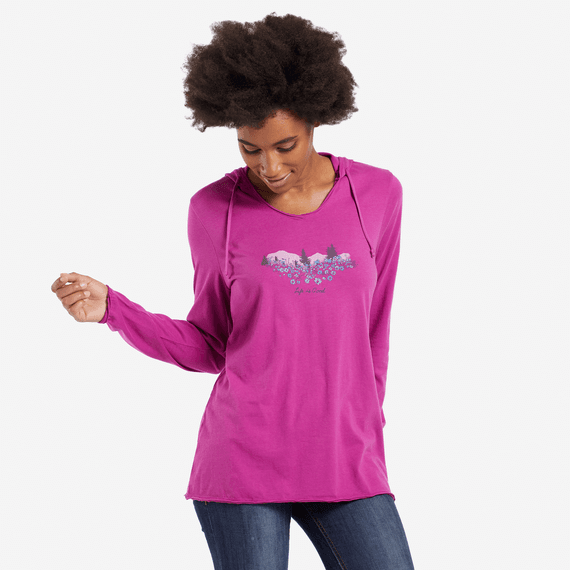 Women's Wildflower Watercolor Hooded Long Sleeve Smooth Tee Women's Wildflower Watercolor Hooded Long Sleeve Smooth Tee